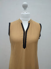 Load image into Gallery viewer, Mustard Lace Trim Sleeveless Abaya
