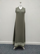 Load image into Gallery viewer, Tea Green Lace Bordered Sleeveless Abaya
