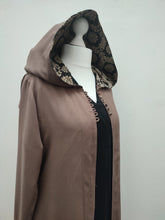 Load image into Gallery viewer, Black &amp; Gold Brocade Detailed Hooded Cloak
