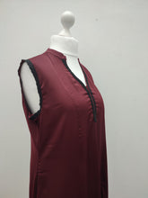 Load image into Gallery viewer, Maroon Lace Trim Sleeveless Abaya
